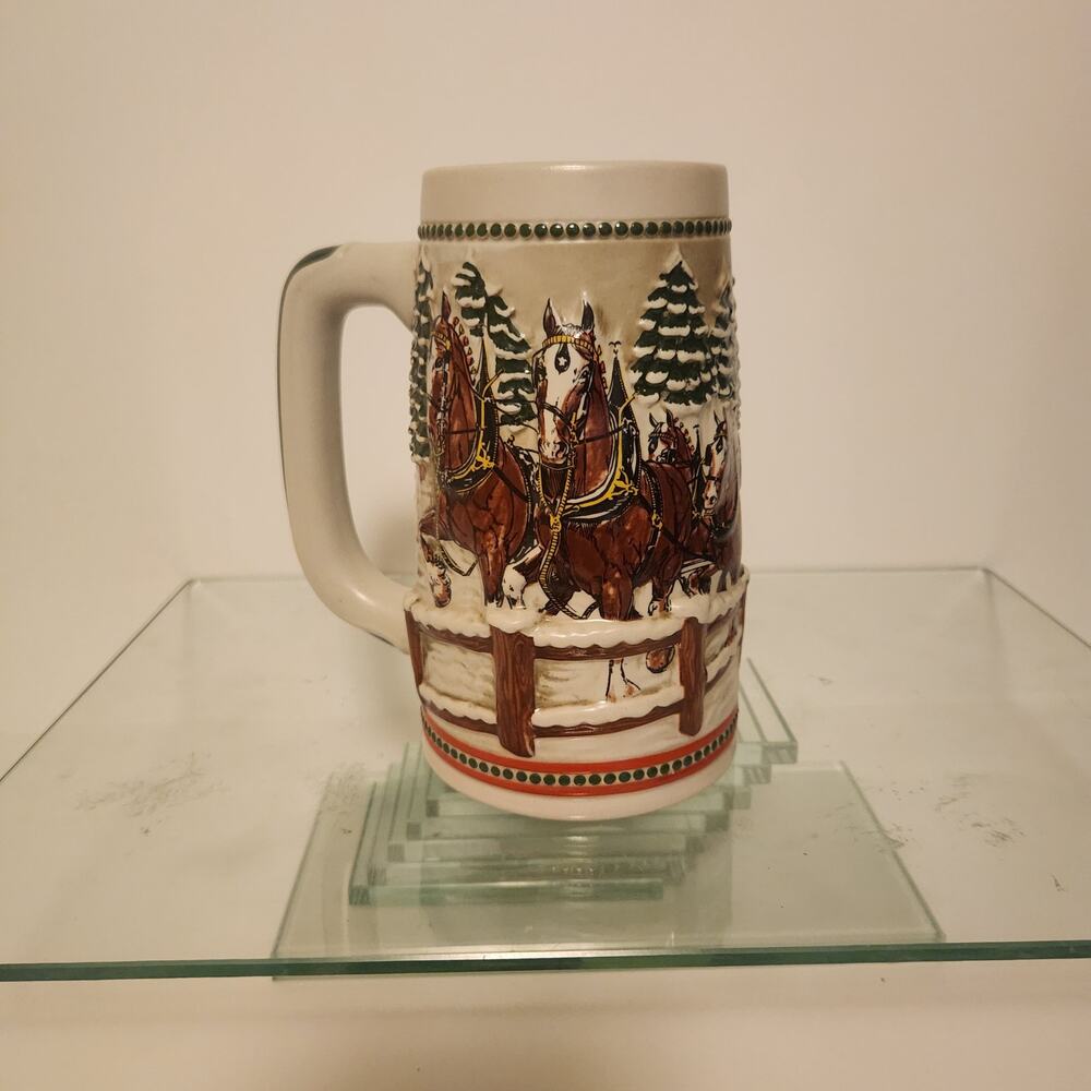 Budweiser 6.5" Stein Holiday Clydesdales Beer Stein Mug Ceramarte Vintage 1984